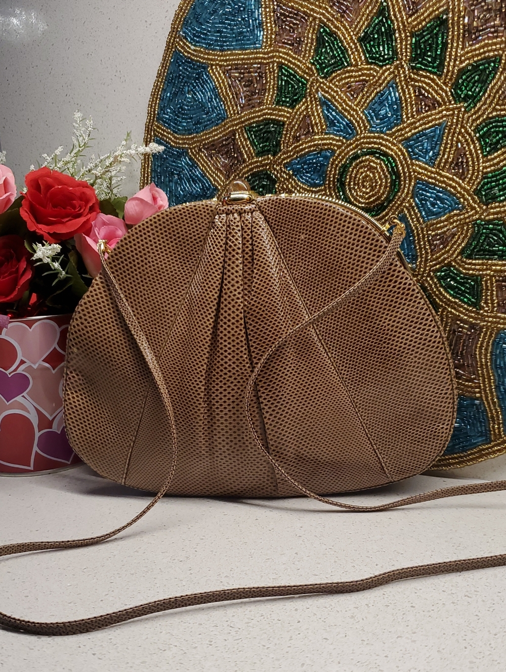 Vintage JUDITH LEIBER Tan Crossbody - Elegant Evening Bag